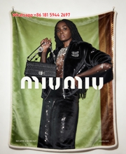 Miu Miu Grass Green Flannel Throw Blanket with Black Sequin Fashion Print IMG_0417